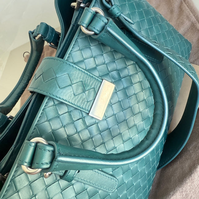 Bottega Veneta Roma Intrecciato Nappa Leather Peacock Green With Strap Small 30cm
