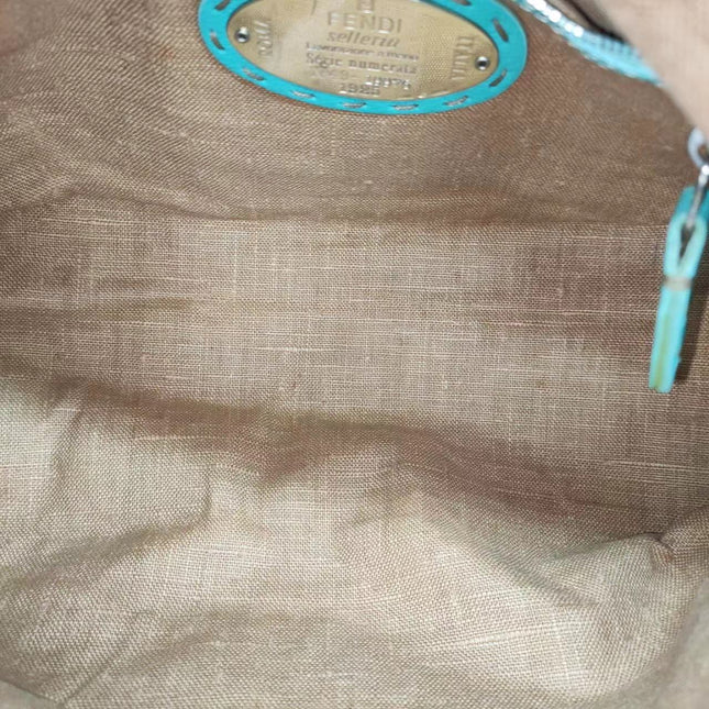Sold Fendi Mamma Baguette Raffia Straw with Blue Leather