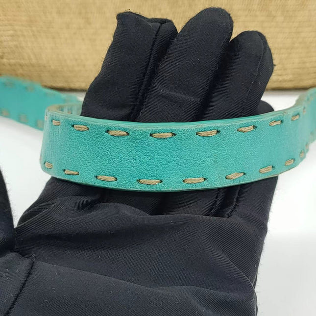 Sold Fendi Mamma Baguette Raffia Straw with Blue Leather