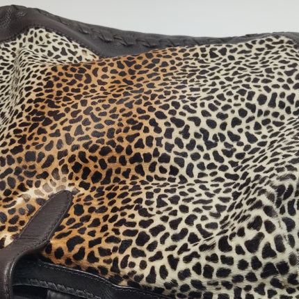 Gucci Jackie Vintage Large Leopard Print Pony-style Calfskin Brown Leather Shoulder Bag