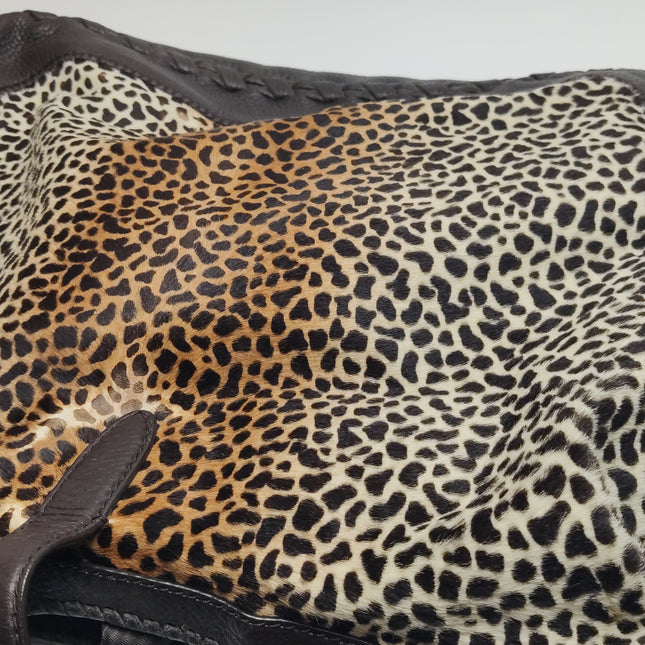 Gucci Jackie Vintage Large Leopard Print Pony-style Calfskin Brown Leather Shoulder Bag