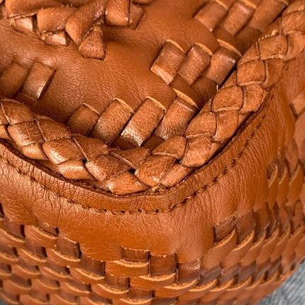 Loewe Puzzle Small Leather Woven Braided Tan Brown Crossbody Bag