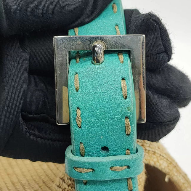 Sold Fendi Mamma Baguette Raffia Straw with Blue Leather