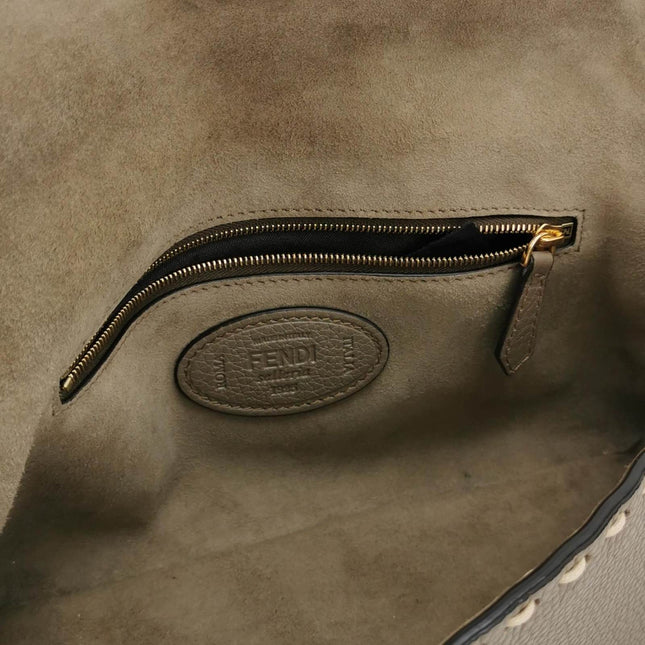 Fendi Baguette Selleria Calfskin Leather Crossbody Bag Medium Grey Beige