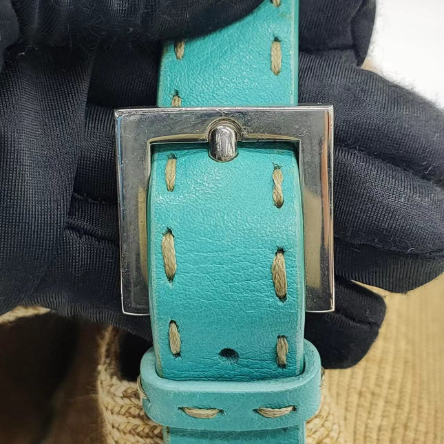 Sold Fendi Mamma Baguette Raffia Straw with Blue Leather