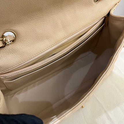 Chanel Classic Flap Jumbo Beige Caviar Leather Single Flap Silver Hardware