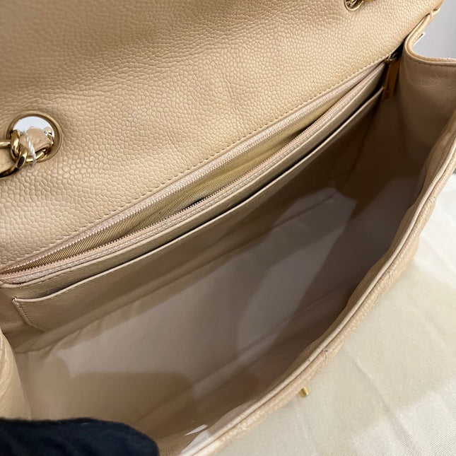 Chanel Classic Flap Jumbo Beige Caviar Leather Single Flap Silver Hardware