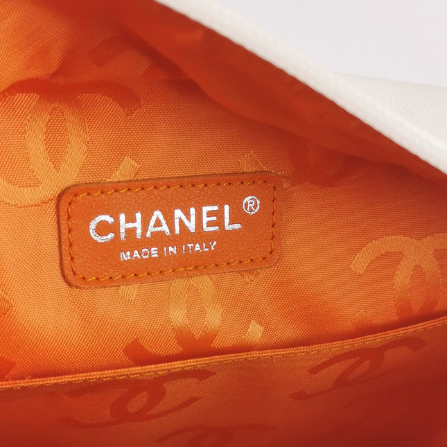 Chanel Cambon Multi-pocket Ligne Reporter Bag Large White Calfskin Leather