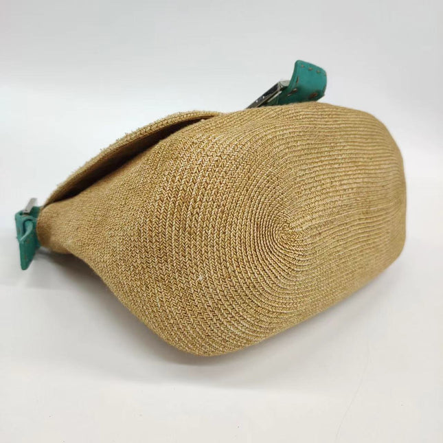 Sold Fendi Mamma Baguette Raffia Straw with Blue Leather
