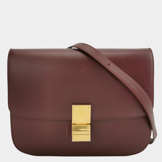 CELINE Classic Flap Burgundy Box Leather crossbody bag-Luxbags