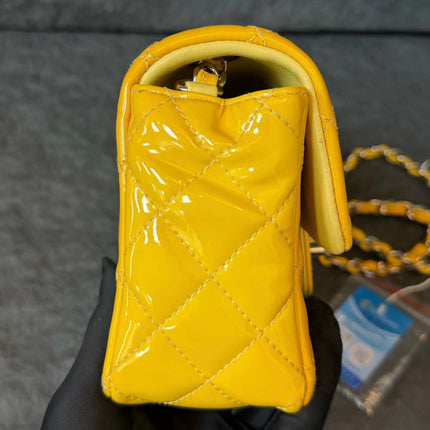 Chanel Classic Flap Rectangular Mini Yellow Patent Leather Silver Hardware, 2014-2015