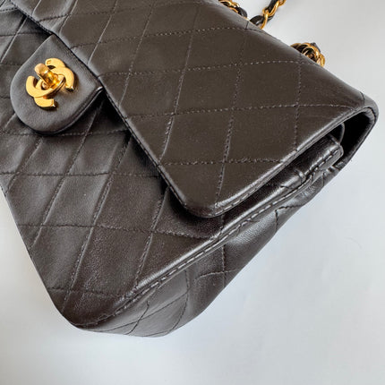 Chanel Classic Flap Small Dark Chocolate Brown Lambskin Leather with 24k Gold Hardware, 1994-1996