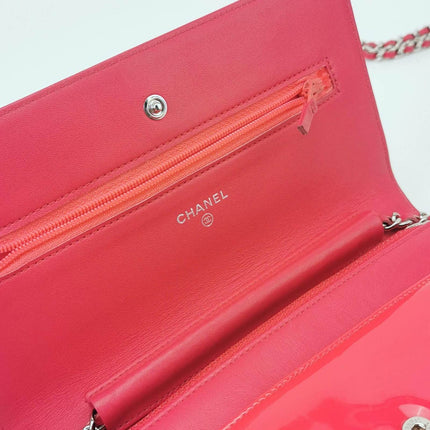 Sold Chanel Wallet on Chain Classic Flap Coral Pink Patent Leather