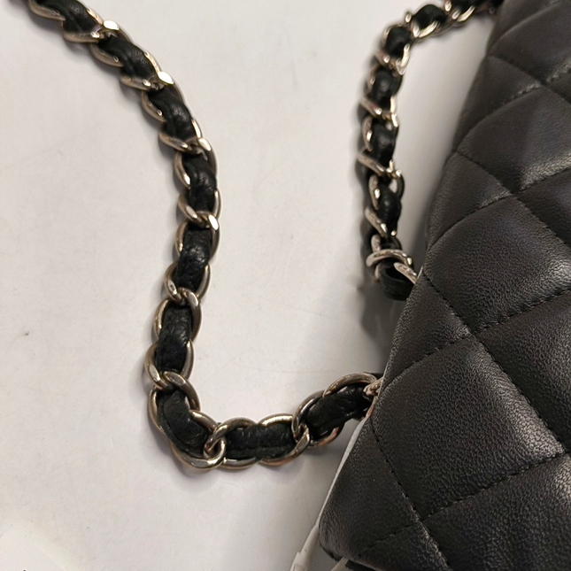 Chanel Classic Flap Jumbo Black Lambskin Leather Single Flap with Silver Hardware