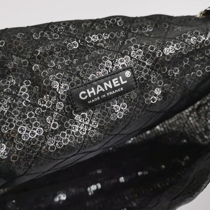Chanel Black Mesh and Sequins Jumbo Maxi Classic Flap Silver Hardware 2008
