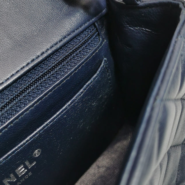 Chanel Classic Flap Mini 2014 Navy Lambskin Leather Silver Hardware