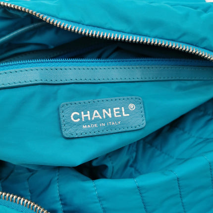 Chanel Blue Quilted Nylon Puffer Jumbo Flap Bag Chain Strap