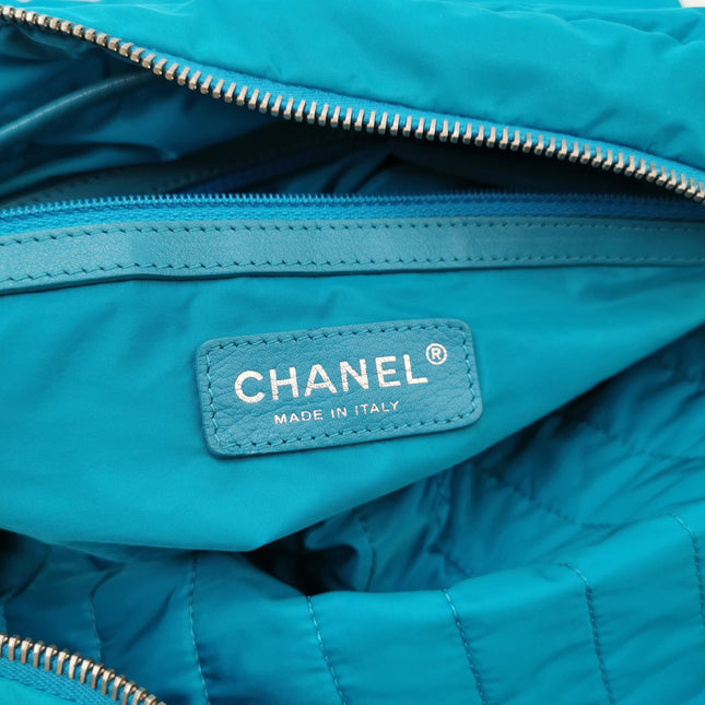 Chanel Blue Quilted Nylon Puffer Jumbo Flap Bag Chain Strap
