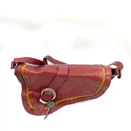 Dior Vintage Gaucho XL Red Leather Crossbody Bag 42cm