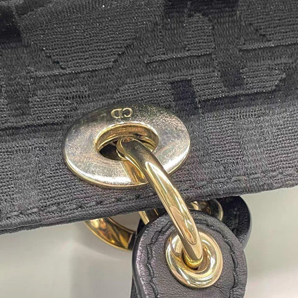 Christian Dior Macros Cannage Coating Canvas Handbag in Black