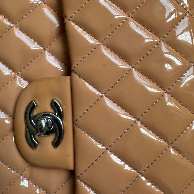 Chanel Classic Flap Medium Pink Orange Patent Leather Silver HW, 2012-2013