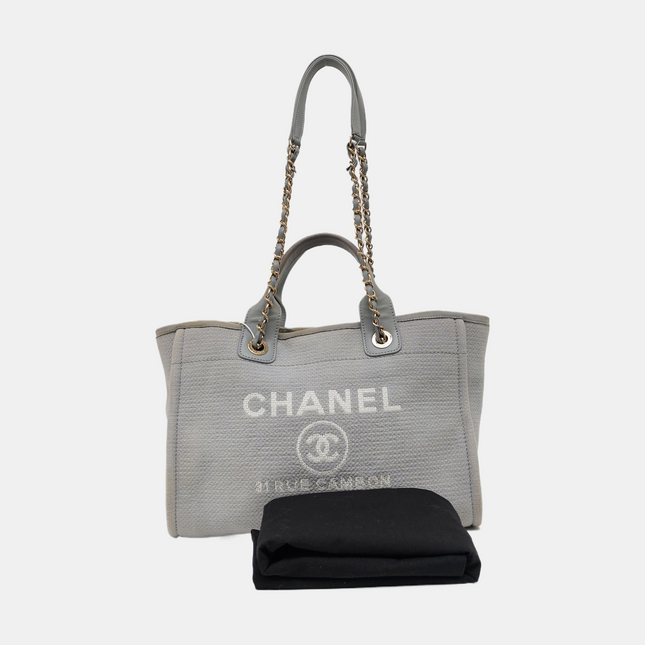 Chanel Deauville Tote Medium Grey Denim Top Handle
