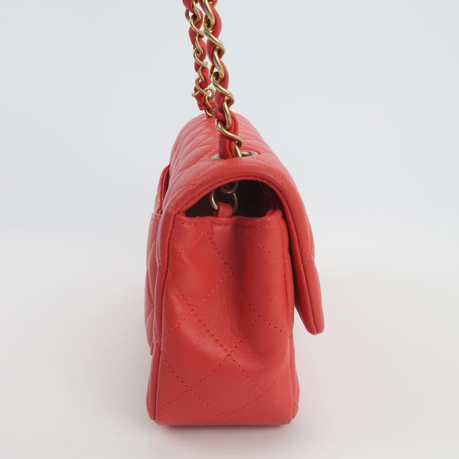 Chanel Classic Flap Mini 2019 Red Lambskin Leather Gold Hardware