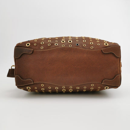 Prada Brown Grommet Calfskin Leather Gold Ringlet Shoulder Bag