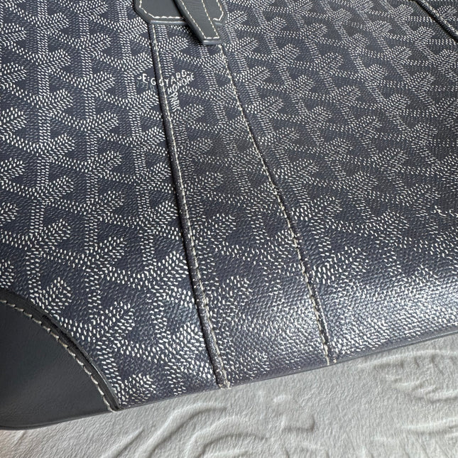 Goyard Ambassade Document Case Small 35cm Handbag Grey Canvas Leather Silver Hardware