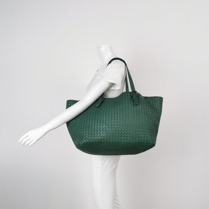 Bottega Veneta Cesta Shopper Tote Nappa Intrecciato Leather Dark Green Medium 40cm
