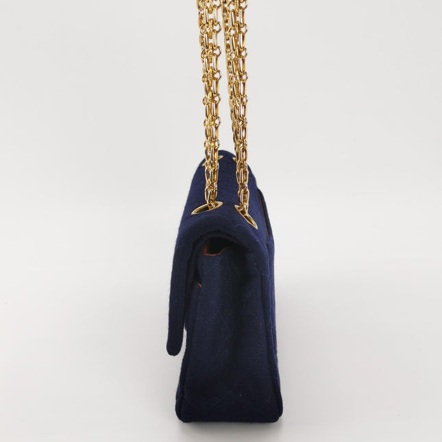 Chanel Classic Flap Small Vintage Navy Fabric 24k Gold Hardware Linked Chain Strap