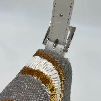 FENDI Baguette 1997 Zebra-Stripe Sequin White and Silver