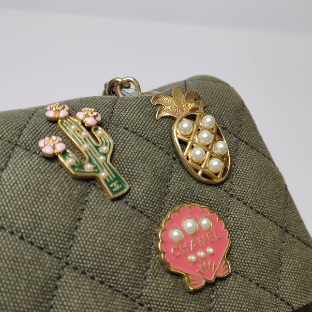 Chanel Classic Flap Green Quilted Canvas Coco Cuba Charms 2017