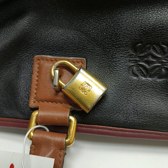 Loewe Amazona 29 Tricolor Black Burgundy Brown Leather Top Handle Bag