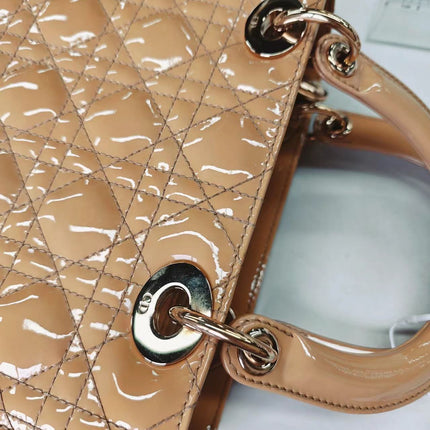 Lady Dior Medium Beige Patent Leather with Silver-tone Hardware