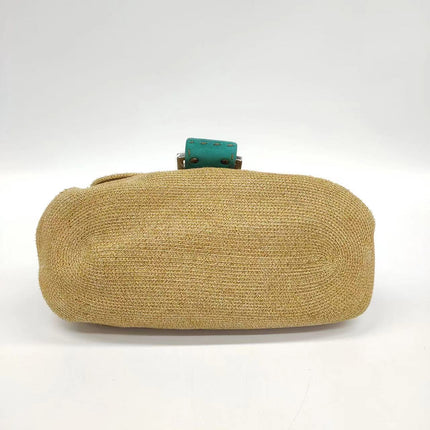 Sold Fendi Mamma Baguette Raffia Straw with Blue Leather