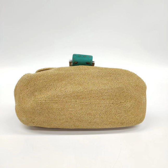 Sold Fendi Mamma Baguette Raffia Straw with Blue Leather