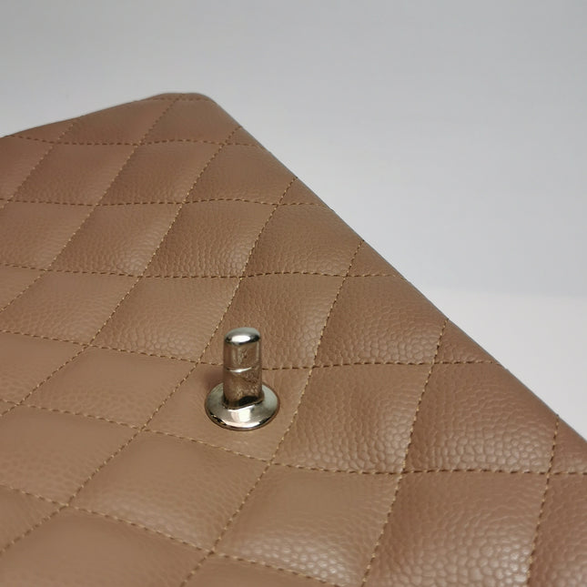 Chanel Classic Flap Jumbo 2009 Coffee Brown Caviar Leather Single Flap Silver Hardware