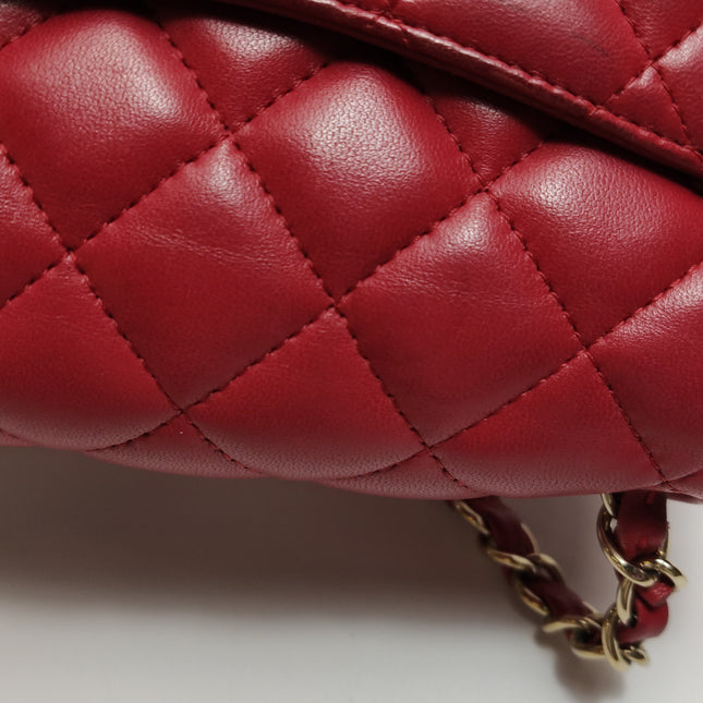 Chanel Classic Flap Mini Square Red Lambskin Leather Gold Hardware