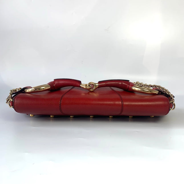 Sold Gucci Horsebit 1955 Chain leather bag in Red with gold studs