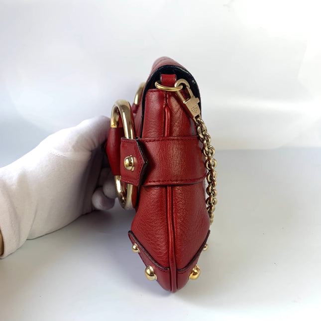 Sold Gucci Horsebit 1955 Chain leather bag in Red with gold studs
