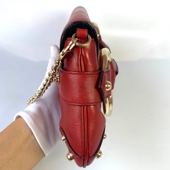 Sold Gucci Horsebit 1955 Chain leather bag in Red with gold studs