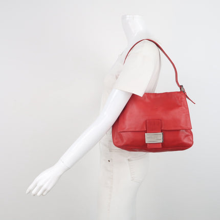 Fendi Mamma Baguette Red Lambskin Leather Silver Hardware