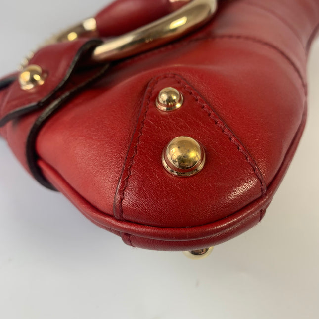 Sold Gucci Horsebit 1955 Chain leather bag in Red with gold studs