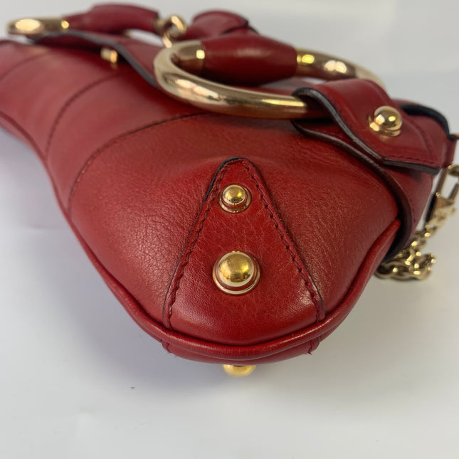 Sold Gucci Horsebit 1955 Chain leather bag in Red with gold studs