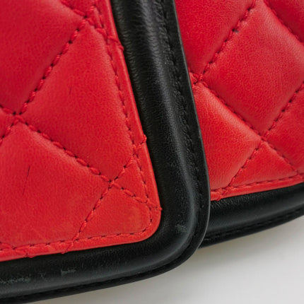 Chanel Baguette Flap Shoulder Bag Lambskin Red and Black Silver Double Chain