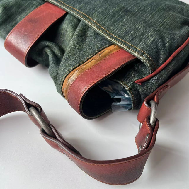 Sac Bandoulière Dior Vintage Gaucho Grand Jean Vert Cuir Bordeaux 2006