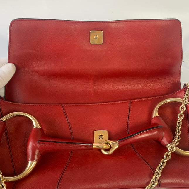 Sold Gucci Horsebit 1955 Chain leather bag in Red with gold studs