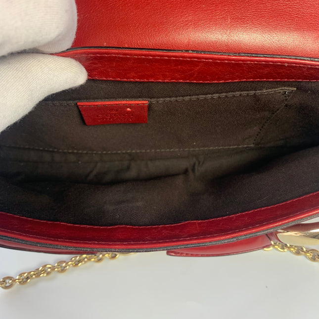 Sold Gucci Horsebit 1955 Chain leather bag in Red with gold studs