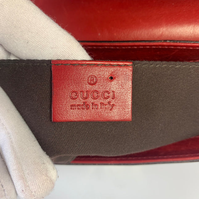 Sold Gucci Horsebit 1955 Chain leather bag in Red with gold studs